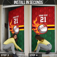 Zimbabwe Cricket Custom Door Cover The Chevrons Cricket Ball Fire - Wonder Print Shop