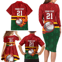 Zimbabwe Cricket Custom Family Matching Long Sleeve Bodycon Dress and Hawaiian Shirt The Chevrons Cricket Ball Fire - Wonder Print Shop
