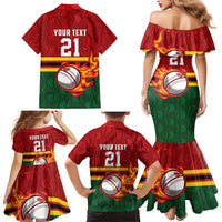 Zimbabwe Cricket Custom Family Matching Mermaid Dress and Hawaiian Shirt The Chevrons Cricket Ball Fire - Wonder Print Shop