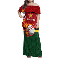 Zimbabwe Cricket Custom Family Matching Off Shoulder Maxi Dress and Hawaiian Shirt The Chevrons Cricket Ball Fire - Wonder Print Shop