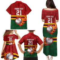 Zimbabwe Cricket Custom Family Matching Puletasi and Hawaiian Shirt The Chevrons Cricket Ball Fire - Wonder Print Shop