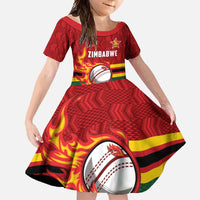 Zimbabwe Cricket Custom Family Matching Short Sleeve Bodycon Dress and Hawaiian Shirt The Chevrons Cricket Ball Fire - Wonder Print Shop