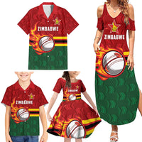 Zimbabwe Cricket Custom Family Matching Summer Maxi Dress and Hawaiian Shirt The Chevrons Cricket Ball Fire - Wonder Print Shop