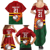Zimbabwe Cricket Custom Family Matching Summer Maxi Dress and Hawaiian Shirt The Chevrons Cricket Ball Fire - Wonder Print Shop