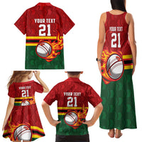 Zimbabwe Cricket Custom Family Matching Tank Maxi Dress and Hawaiian Shirt The Chevrons Cricket Ball Fire - Wonder Print Shop