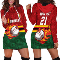 Zimbabwe Cricket Custom Hoodie Dress The Chevrons Cricket Ball Fire - Wonder Print Shop