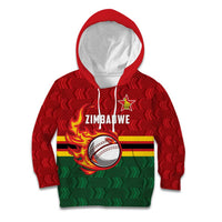 Zimbabwe Cricket Custom Kid Hoodie The Chevrons Cricket Ball Fire - Wonder Print Shop