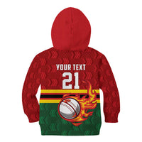 Zimbabwe Cricket Custom Kid Hoodie The Chevrons Cricket Ball Fire - Wonder Print Shop