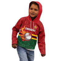 Zimbabwe Cricket Custom Kid Hoodie The Chevrons Cricket Ball Fire - Wonder Print Shop
