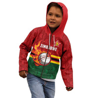 Zimbabwe Cricket Custom Kid Hoodie The Chevrons Cricket Ball Fire - Wonder Print Shop