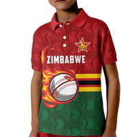 Zimbabwe Cricket Custom Kid Polo Shirt The Chevrons Cricket Ball Fire - Wonder Print Shop
