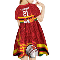 Zimbabwe Cricket Custom Kid Short Sleeve Dress The Chevrons Cricket Ball Fire - Wonder Print Shop