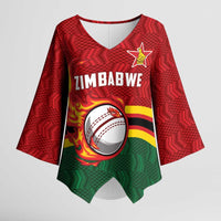 Zimbabwe Cricket Custom Kimono Sleeve Blouse The Chevrons Cricket Ball Fire - Wonder Print Shop