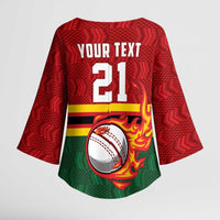 Zimbabwe Cricket Custom Kimono Sleeve Blouse The Chevrons Cricket Ball Fire - Wonder Print Shop