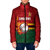 Zimbabwe Cricket Custom Padded Jacket The Chevrons Cricket Ball Fire - Wonder Print Shop