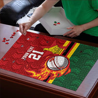 Zimbabwe Cricket Custom Puzzle The Chevrons Cricket Ball Fire - Wonder Print Shop