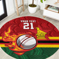 Zimbabwe Cricket Custom Round Carpet The Chevrons Cricket Ball Fire - Wonder Print Shop