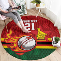 Zimbabwe Cricket Custom Round Carpet The Chevrons Cricket Ball Fire - Wonder Print Shop