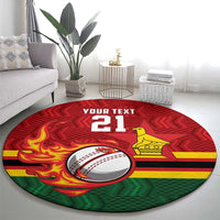 Zimbabwe Cricket Custom Round Carpet The Chevrons Cricket Ball Fire - Wonder Print Shop
