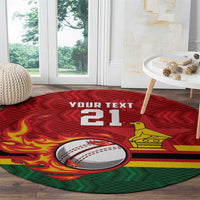 Zimbabwe Cricket Custom Round Carpet The Chevrons Cricket Ball Fire - Wonder Print Shop