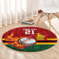 Zimbabwe Cricket Custom Round Carpet The Chevrons Cricket Ball Fire - Wonder Print Shop