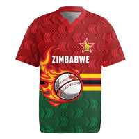 Zimbabwe Cricket Custom Rugby Jersey The Chevrons Cricket Ball Fire - Wonder Print Shop