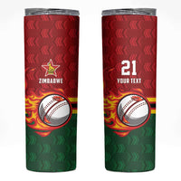 Zimbabwe Cricket Custom Skinny Tumbler The Chevrons Cricket Ball Fire - Wonder Print Shop