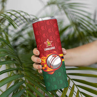 Zimbabwe Cricket Custom Skinny Tumbler The Chevrons Cricket Ball Fire - Wonder Print Shop