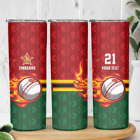 Zimbabwe Cricket Custom Skinny Tumbler The Chevrons Cricket Ball Fire - Wonder Print Shop