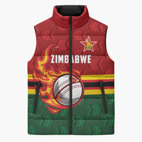 Zimbabwe Cricket Custom Sleeveless Puffer Jacket The Chevrons Cricket Ball Fire - Wonder Print Shop