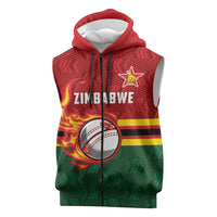Zimbabwe Cricket Custom Sleeveless Zip Hoodie The Chevrons Cricket Ball Fire - Wonder Print Shop