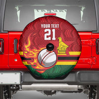 Zimbabwe Cricket Custom Spare Tire Cover The Chevrons Cricket Ball Fire - Wonder Print Shop