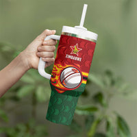 Zimbabwe Cricket Custom Tumbler With Handle The Chevrons Cricket Ball Fire - Wonder Print Shop
