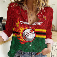 Zimbabwe Cricket Custom Women Casual Shirt The Chevrons Cricket Ball Fire - Wonder Print Shop