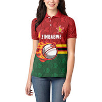 Zimbabwe Cricket Custom Women Polo Shirt The Chevrons Cricket Ball Fire - Wonder Print Shop