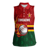 Zimbabwe Cricket Custom Women Sleeveless Polo Shirt The Chevrons Cricket Ball Fire - Wonder Print Shop