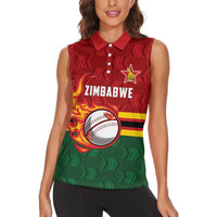 Zimbabwe Cricket Custom Women Sleeveless Polo Shirt The Chevrons Cricket Ball Fire - Wonder Print Shop