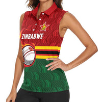 Zimbabwe Cricket Custom Women Sleeveless Polo Shirt The Chevrons Cricket Ball Fire - Wonder Print Shop