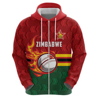 Zimbabwe Cricket Custom Zip Hoodie The Chevrons Cricket Ball Fire - Wonder Print Shop