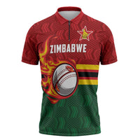 Zimbabwe Cricket Custom Zipper Polo Shirt The Chevrons Cricket Ball Fire - Wonder Print Shop