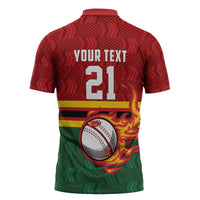 Zimbabwe Cricket Custom Zipper Polo Shirt The Chevrons Cricket Ball Fire - Wonder Print Shop