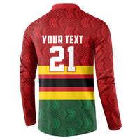Zimbabwe Cricket Custom Button Sweatshirt Zimbabwean Pattern Flag Motif - Wonder Print Shop