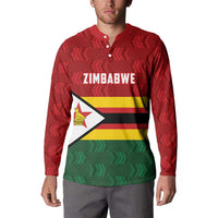 Zimbabwe Cricket Custom Button Sweatshirt Zimbabwean Pattern Flag Motif - Wonder Print Shop