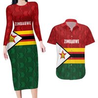 Zimbabwe Cricket Custom Couples Matching Long Sleeve Bodycon Dress and Hawaiian Shirt Zimbabwean Pattern Flag Motif - Wonder Print Shop