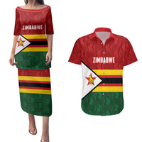 Zimbabwe Cricket Custom Couples Matching Puletasi and Hawaiian Shirt Zimbabwean Pattern Flag Motif - Wonder Print Shop