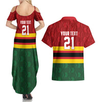Zimbabwe Cricket Custom Couples Matching Summer Maxi Dress and Hawaiian Shirt Zimbabwean Pattern Flag Motif - Wonder Print Shop