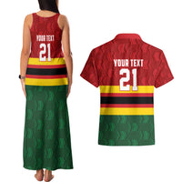 Zimbabwe Cricket Custom Couples Matching Tank Maxi Dress and Hawaiian Shirt Zimbabwean Pattern Flag Motif - Wonder Print Shop