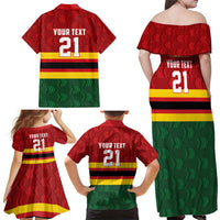 Zimbabwe Cricket Custom Family Matching Off Shoulder Maxi Dress and Hawaiian Shirt Zimbabwean Pattern Flag Motif - Wonder Print Shop