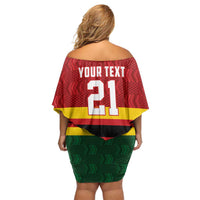 Zimbabwe Cricket Custom Family Matching Off Shoulder Short Dress and Hawaiian Shirt Zimbabwean Pattern Flag Motif - Wonder Print Shop