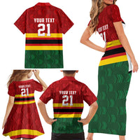 Zimbabwe Cricket Custom Family Matching Short Sleeve Bodycon Dress and Hawaiian Shirt Zimbabwean Pattern Flag Motif - Wonder Print Shop